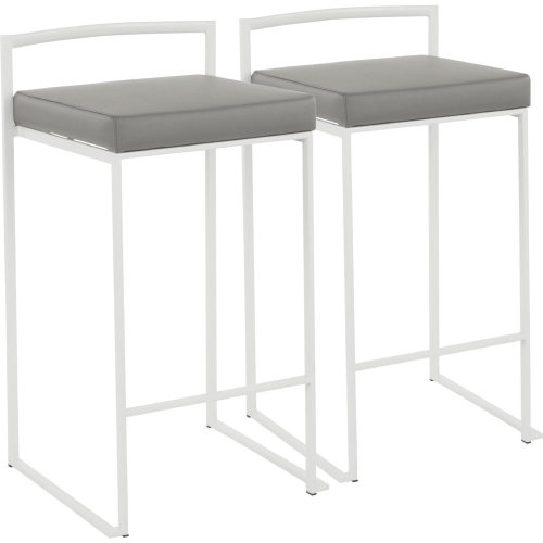 Fuji Stackable 27" Counter Stool in Grey Leatherette & White Metal (Set of 2)